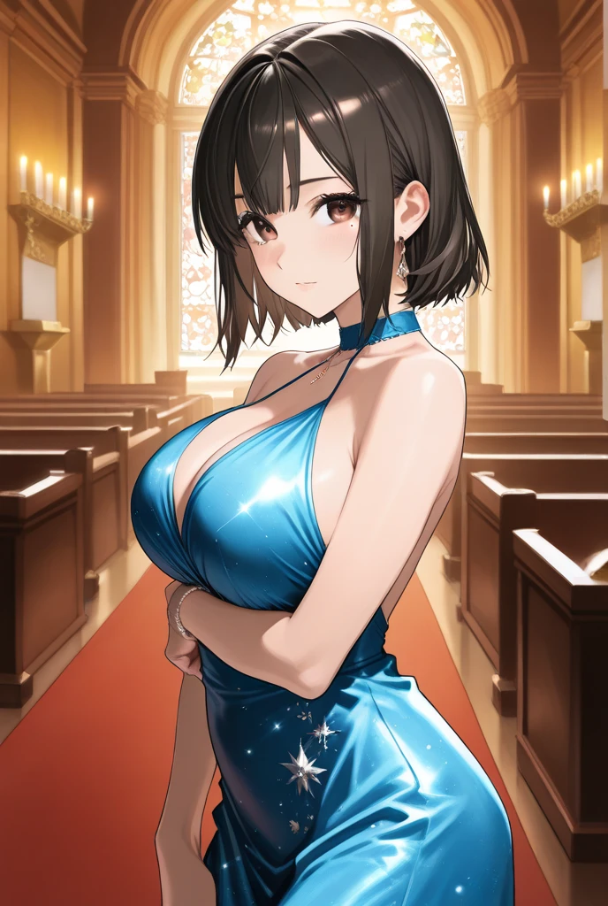 naked apron, 1 Girl, only_Shoulder, Black_hair, blue_Eye, breast, 1 girl,comics,20 years old,Mature female,beautiful Finger,beautiful 长的 legs,beautiful body,beautiful Nose,beautiful character design, perfect Eye, perfect Face, Looking at the audience, Official Art,Extremely detailed CG unity 8k wallpaper, Perfect lighting,rich and colorful, bright_front_Face_light, (masterpiece:1.0),(the best_quality:1.0), 超high resolution,4K,Extremely detailed, photography, 8K, HDR, high resolution, absurd:1.2, Kodak Portra 400, Film Grain, Blurred background, Bokeh:1.2, lens flare, (Energetic_color:1.2) (beautiful_Face:1.5),(narrow_waist), slim body, smile, happy, full body
