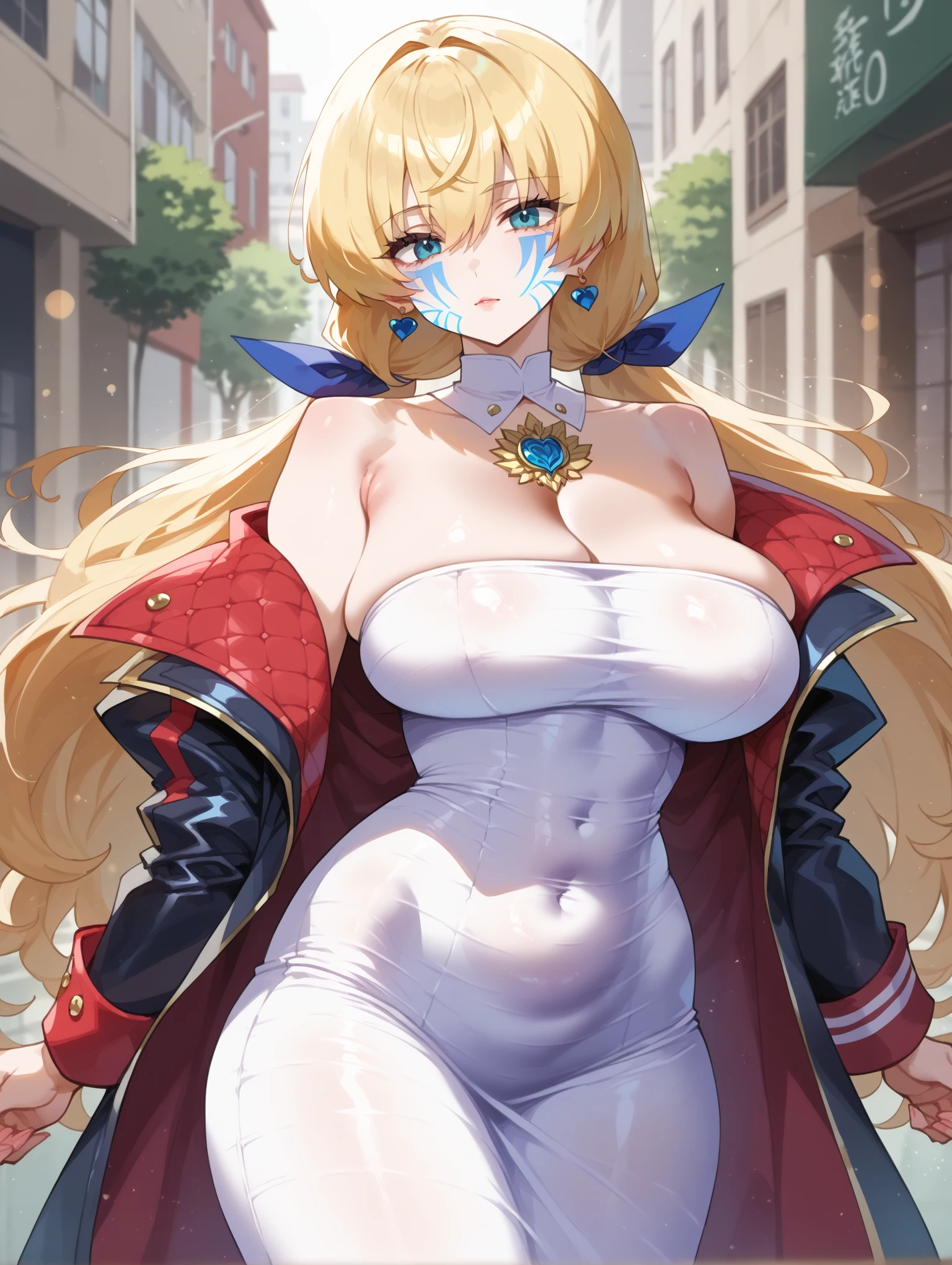 (masterpiece, highest quality, Super detailed, 超High resolution, realistic, 8K, highest quality, masterpiece, best image quality, Super detailed, 超High resolution, realistic描写, anime, comics, masterpiece, highest quality, High resolution), (((1 girl)))、((huge saggy breasts 1:2)),((golden hair))、((long hair))、((ponytail))、((White tight wear))、((black cloak))、((Jean))、((genshin impact))