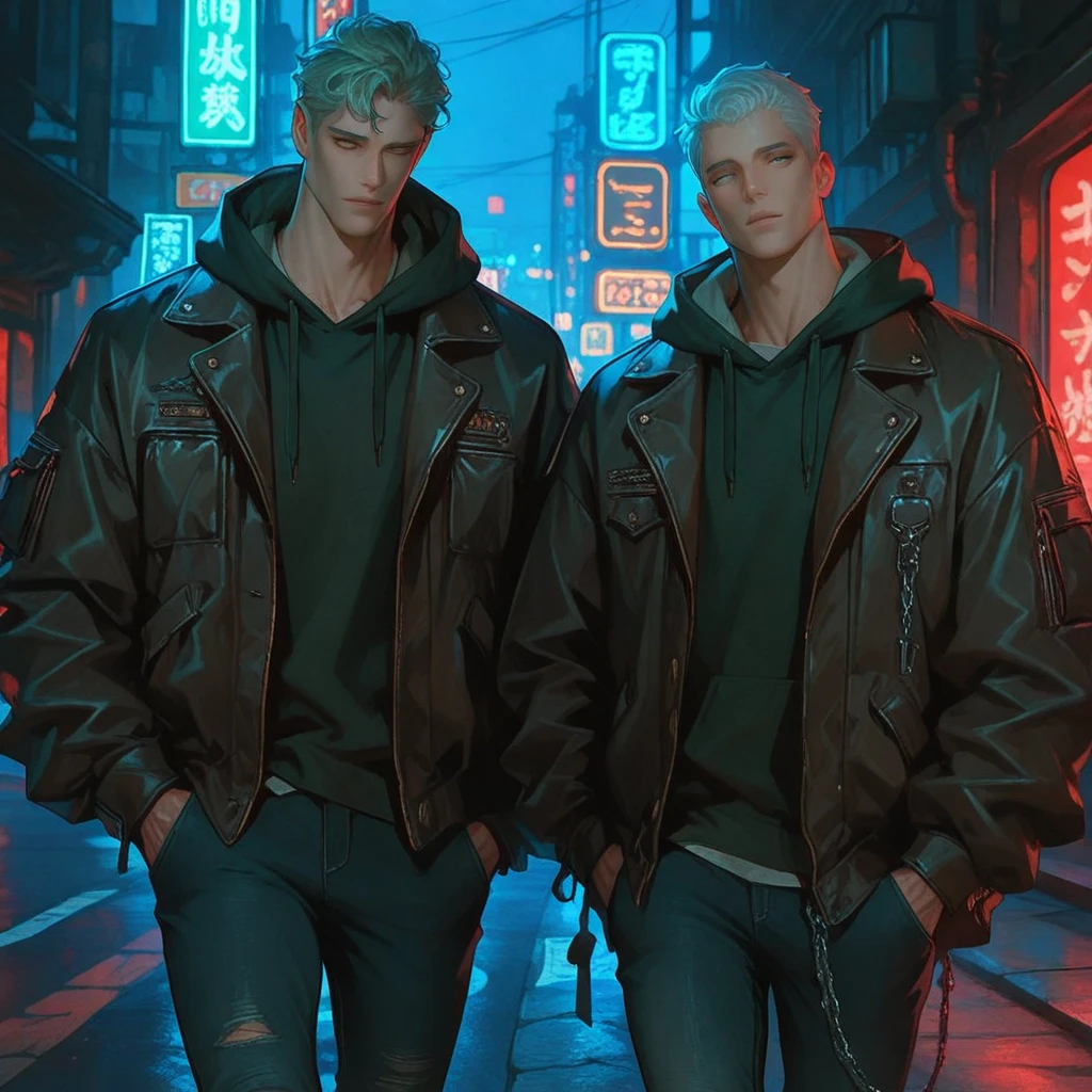 Jhonny Silversilver, around 35yo, messy middle long hair, silver metalic arm, black tank top, cyberpunk streets in background