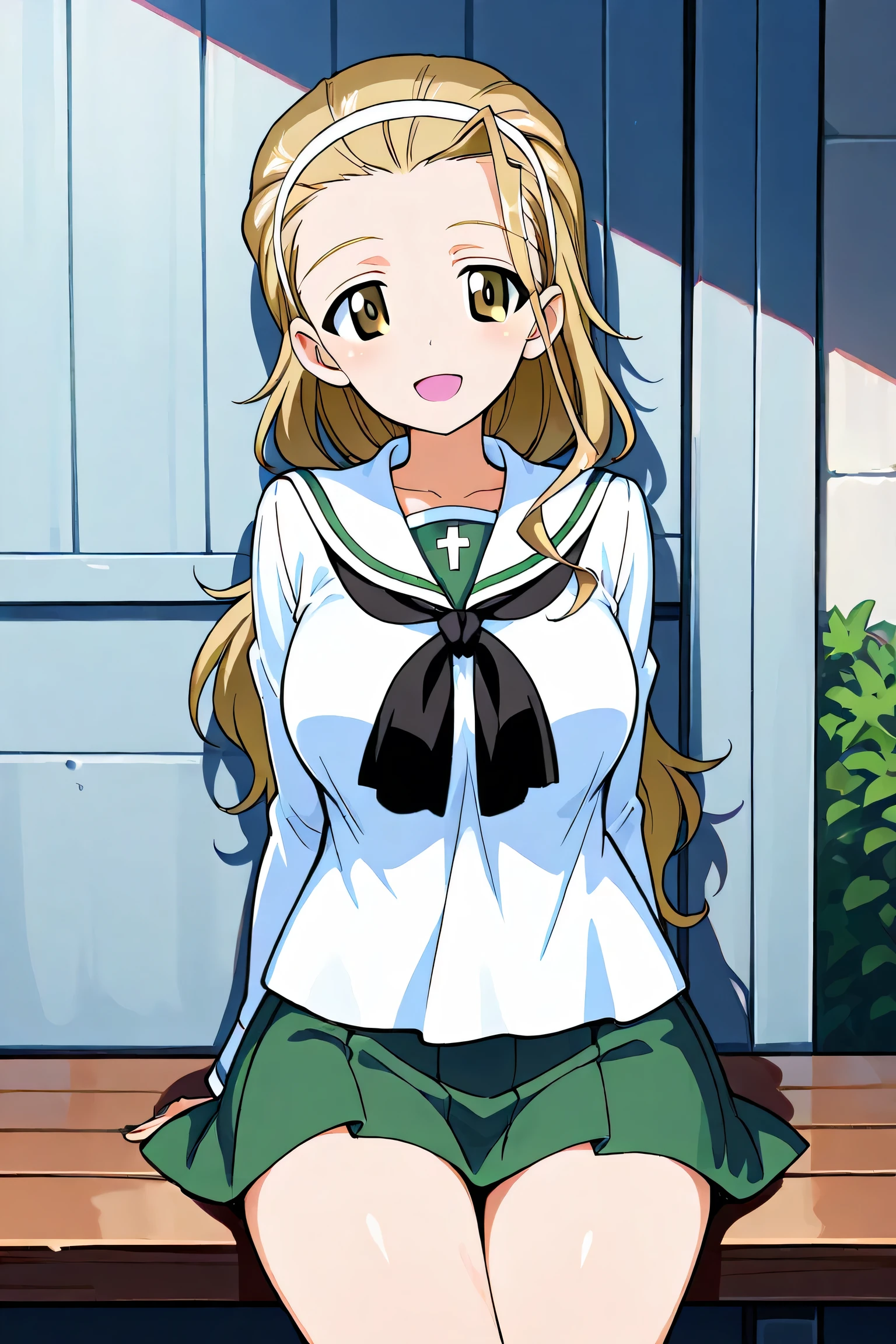 sasaki akebi \(girls und panzer\),ooarai school uniform,black tie,cowboy shot, 