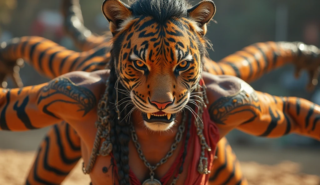 Woman with tiger teeth