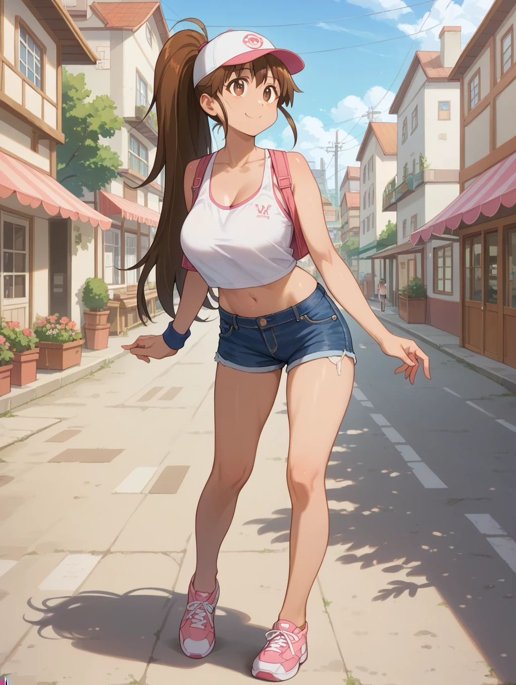 Girl,  Shirt unbuttoned, You can see her breasts, Bus stop in the Rice fields  background, openlegs, Bare chest, small breast, slim body, Sneakers , wet body, Wet hair, rain