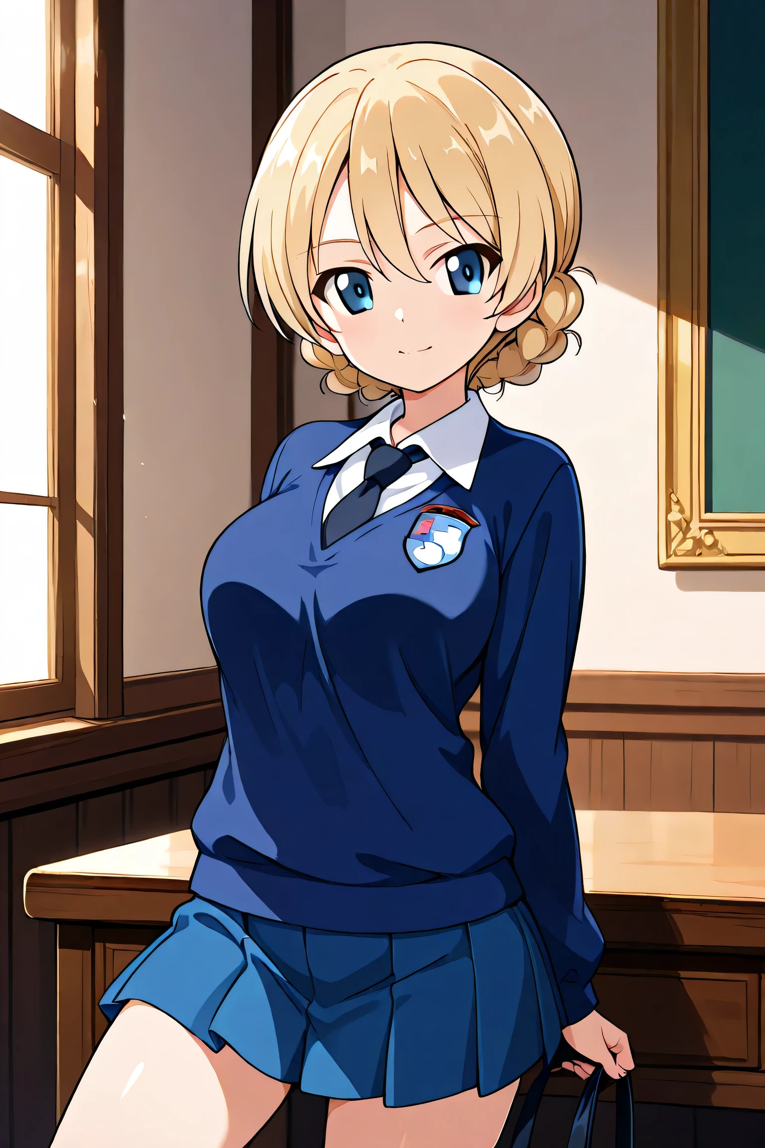 darjeeling \(girls und panzer\),st. gloriana's school uniform,cowboy shot,