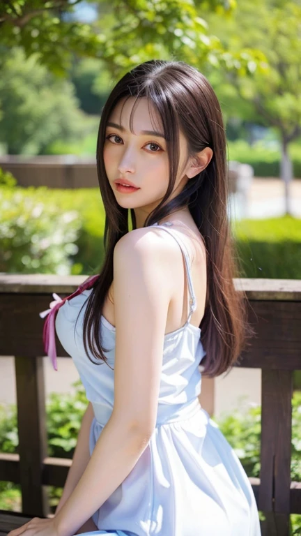 Divide Ratio : 2,2,2 Base Ratio : (a girl in a garden:1.1),(details of a very beautiful face)(best quality:1.4)16k resolution,(photo realistic:1.45), (realistic:1.45), 16k, HDR, (vivid colors), beautiful detailed lips, (red_lipstick:1.2), BREAK (Black hair twintail:1.2), sharp focus, physically-based rendering flowers in the background:1.2 soft sunlight, BREAK beautiful detailed eyes ((brown_eyes:1.2)) close up of a woman's eye with a digital rendering, BREAK (long blue_eyelashes:1.1), BREAK (pink_makeup:1.2), BREAK (white tanktop:1.3), BREAK, greenery,relaxed expression,dainty jewelry,friendly atmosphere,detailed background,harmonious colors,subtle shadows,peaceful ambiance,gentle breeze,faint sunlight,lush garden,beautiful flowers,delicate features,vibrant eyes,rosy cheeks,