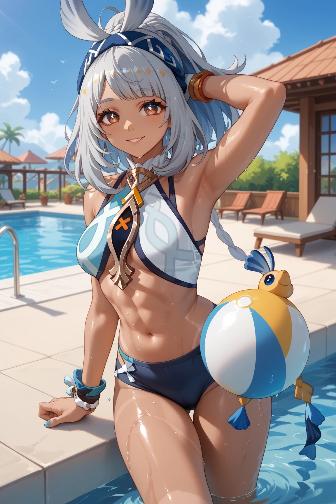 ((highest quality)),(Ultra-high resolution),(Very detailed),(Detailed Description),((The best CG)),(A masterpiece),Ultra-detailed art,Amazing drawing art,(Art with precise detail:1.5), (Adult female:1.6),(Beautiful and well-proportioned face:1.5),smile:1.4,(short hair:1.5),(Tiny Bikini:1.8)