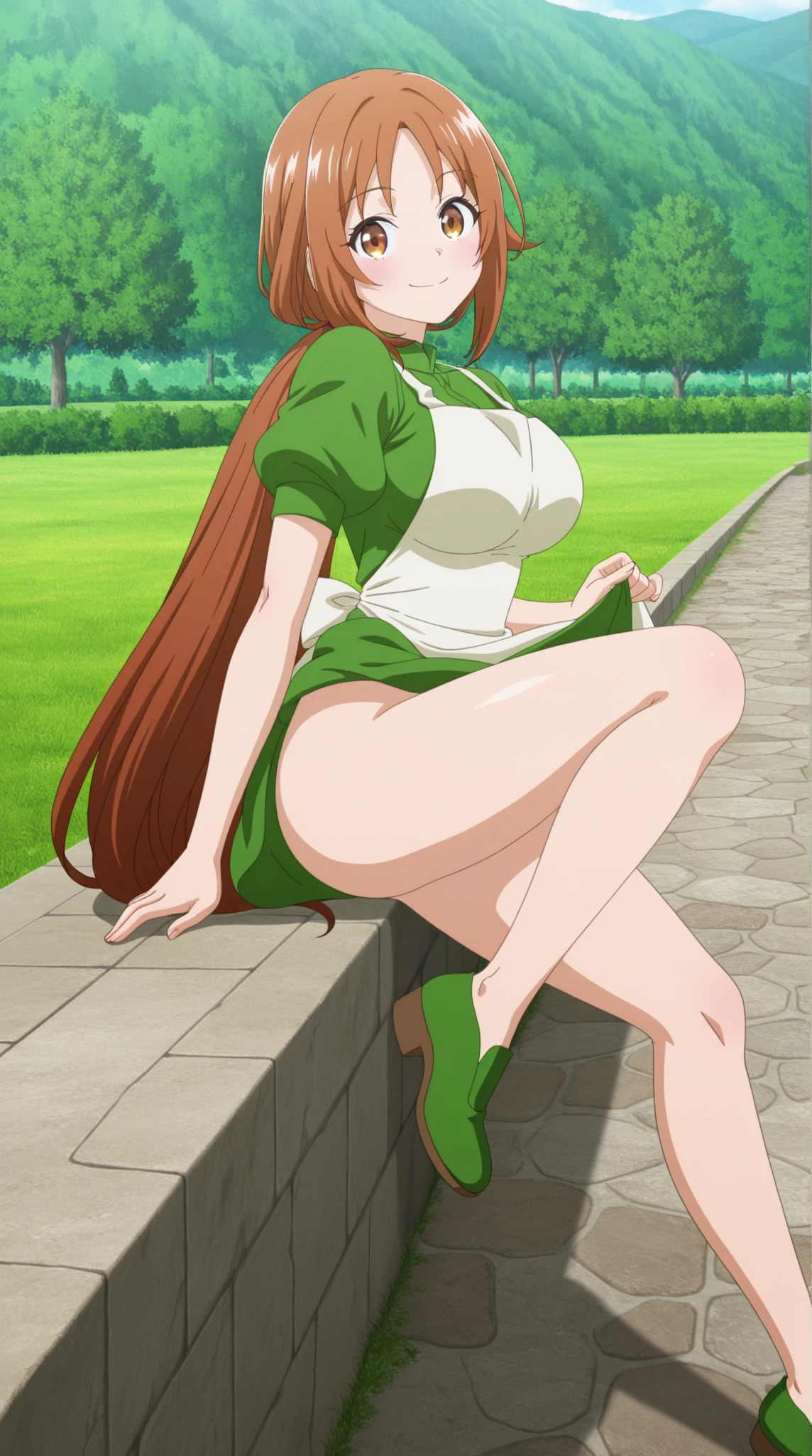 Actual Photos、Actual Photos、The real picture、Best image quality、Meiling Hawk、squat、Spread your legs、Showing white panties,Anime girl with red hair and green and white dress standing in front of a blue sky, Erza Scarlett as a real person, Saiyan Girl, portrait Constellation Girl, shinkai makoto, tsukasa dokite, kakyoin, Official Art, makinami, Anna, :14 80s anime style, Constellation Girl