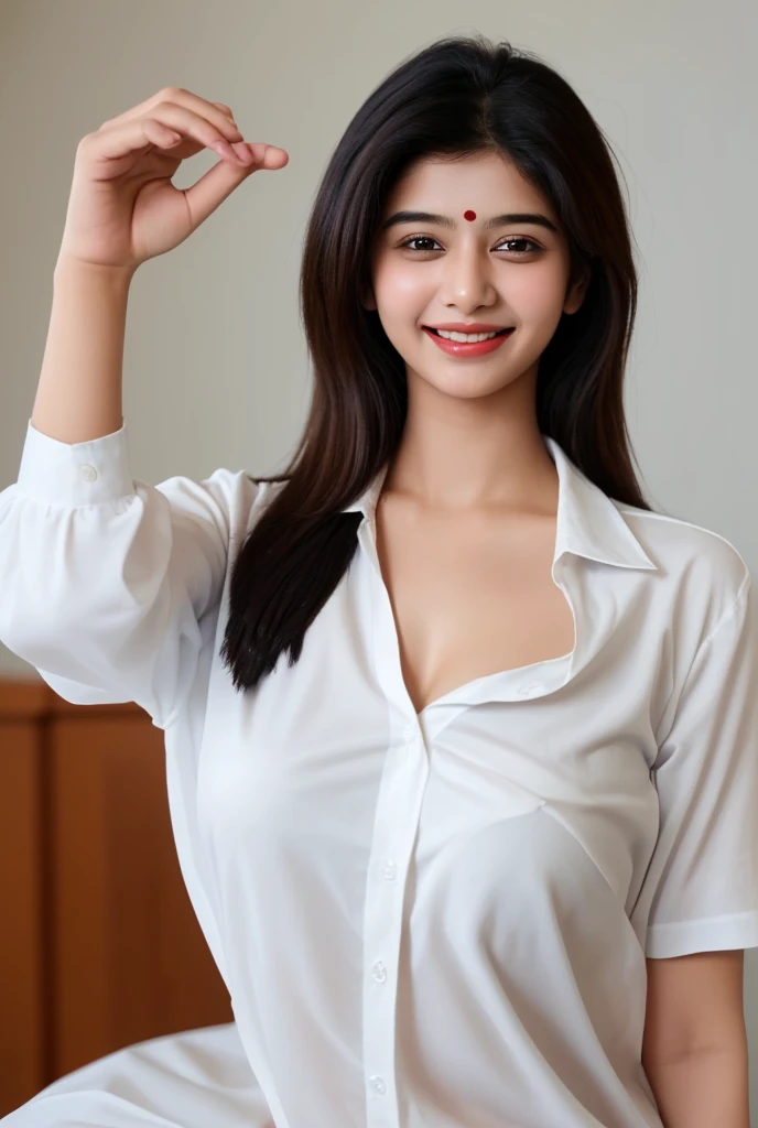 best quality, masterpiece, (photorealistic:1.4), indian beautiful girl, 1girl,light smile, shirt with collars, waist up, dramatic lighting, from below
