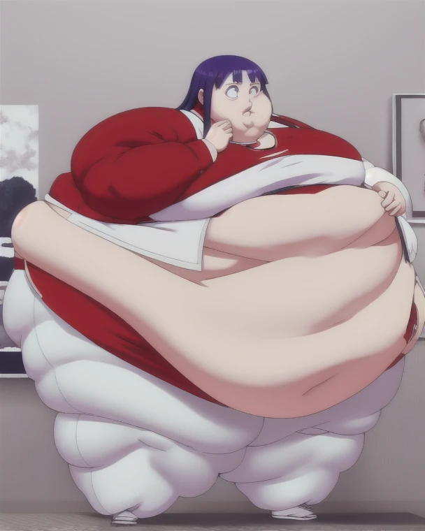 Anime styled picture. of fat handsome young man leaning on a soda machine, fat belly, extremely fat, overweight, his belly is fat and round, he has a jiggly fat round belly, heavy looking, morbidly obese, obese ), obese, an overweight, giant and fat, fat man, an obese, strong fat bacchanalian body,(( insanely wide hips, Huge thighs, Large Butt))fat legs, big arms, ,skin color(Charcoal Black ) ,((Black,short hair Red hair Tips!! ))) ,arms((Black wings Under arms )),Black Horns with red tips+ ,Round fat Face, multiple chins , Fat Cheeks, Clothes(( consists of a red formal suit!! ,black Top hat!!,)) (Sharp,Red Eyes),(((Clothes Tearing )), Legs spread out, black feathers around Skin, (High resolution), (High aesthetic)