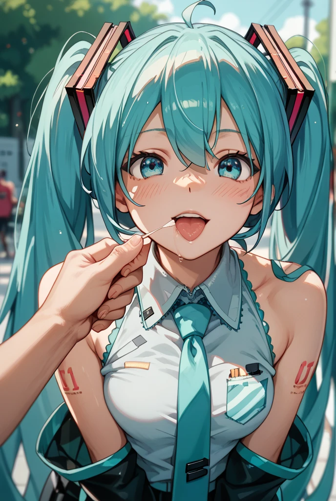 character Nijimi Anazawa
anime style
two ponytails with elastic bands in the shape of cherries red 
pale blue hair
cute 
blue eyes
blue eyelashes
square bangs