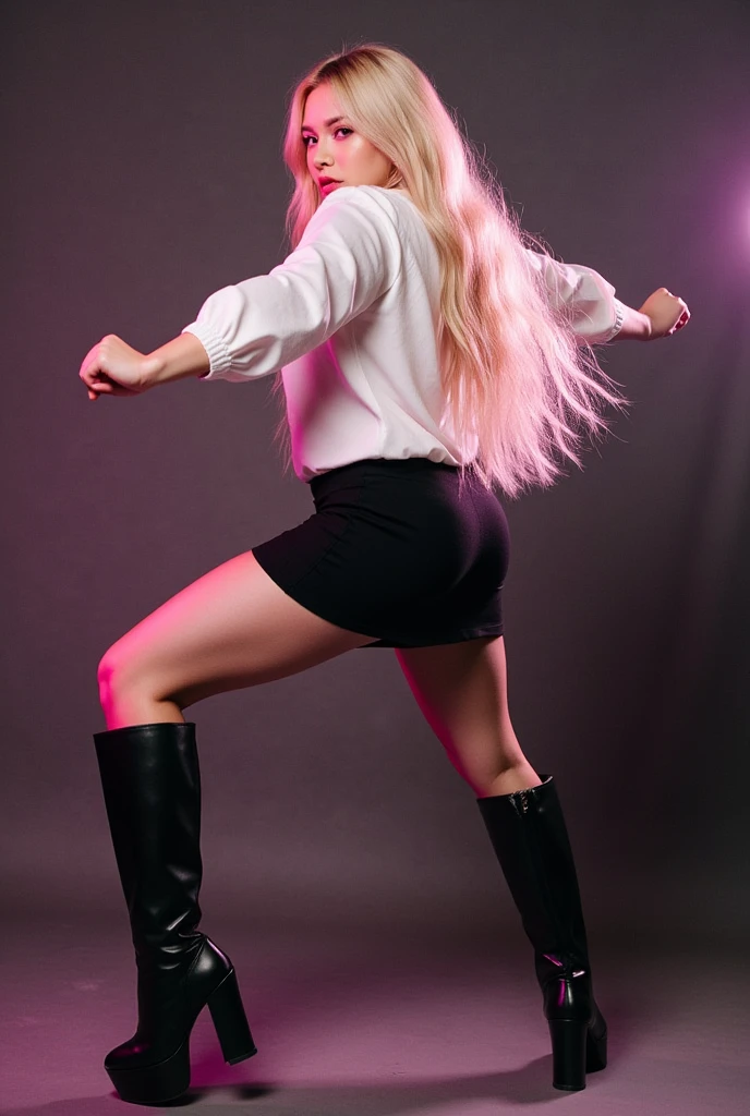 masterpiece, best quality, agrias, grey sweater, black leotard, twirl, spin, blonde hair, superhero, boots, tornado, whirlwind, solo, bare legs, whirl, wind effects, spinning into a tornado, fast spin, stand, time travel, travelling through time, highleg, perfect hands, perfect fingers, highleg leotard, powering up, tornado swirls, perfect face