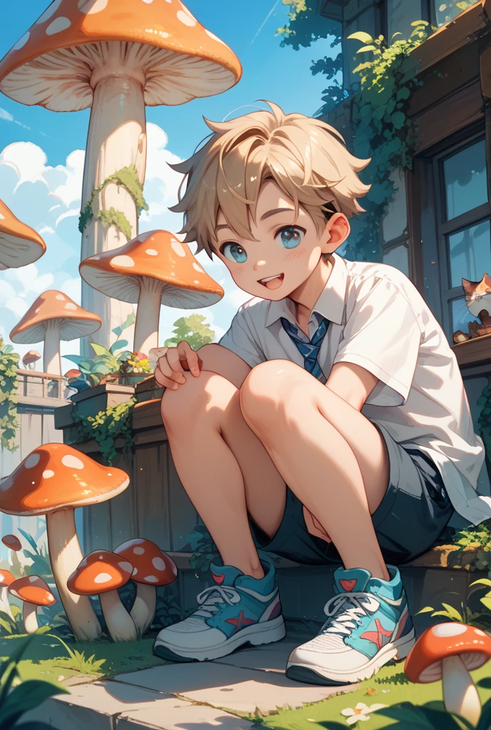((Masterpiece)), ((Best Quality)), (Very Detailed), ((Very Detailed)), 4K, (8K), very aesthetic, absurdres highres, 1 boy, (anthropomorphic Rabbit, furry, kemono:1.5), An innocent child is playing with a toy armored tank on the lawn in the garden. Natural light illuminates the lawn and children, and flowers are blooming around them.
