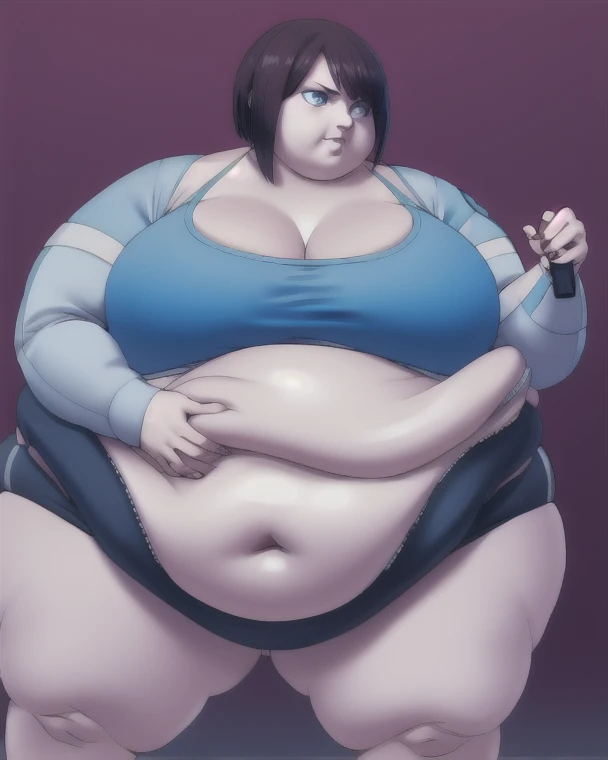 masterpiece, absurdres , (intricate details), (colorful),cinematic lighting,bust shot,extremely detailed CG unity 8k wallpaper ,hinata\(boruto\), 1girl, solo,mature female, arm up, looking at viewer, sports bra, locker room,cowboy shot, chubby belly, chubby, curvy. gained weight, fat, cleavage. overweight, squishy. fatness.