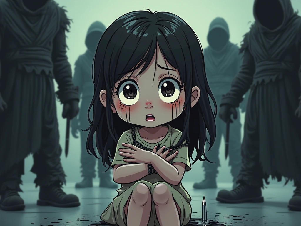 Black Hair, White skin, Perfect Anatomy, Realistic, Flat Chest, ((Browsing Caution)), See through, ((Sex)), Pupils dilate, Tears flow, Surrealism, 8K, Very detailed, high quality, Vaginal ejaculation, ((R-18 Performance)), small, girl, Get on all fours, Grit your teeth, gang rape, 2boys