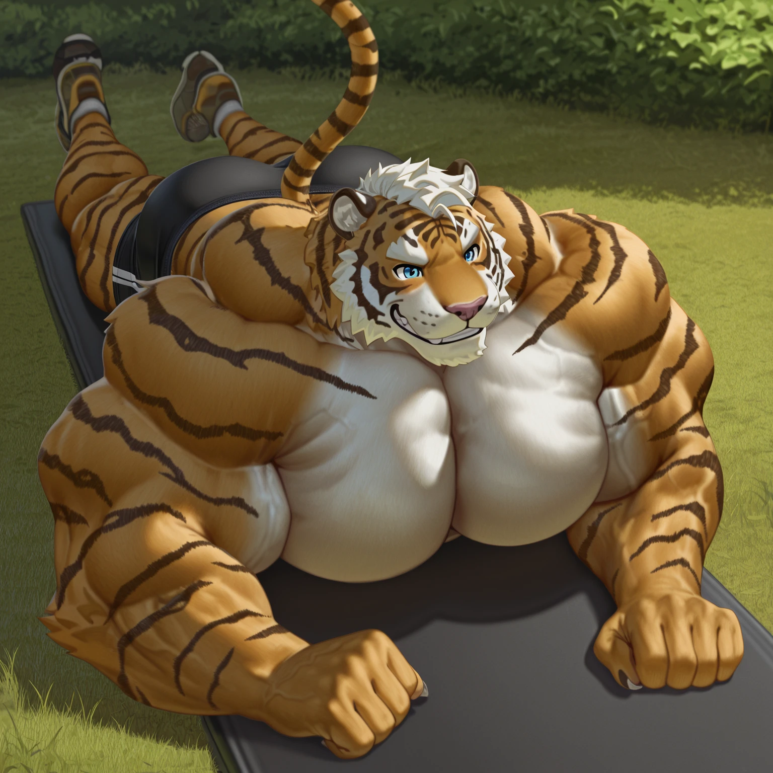 , axel cosmas , solo, plump, huge, nipples, big fat belly, big ass, eyes shut, laying, 5 fingers, musclegut body, lineart, normal eyes, wet body, macro body, massive body, huge pecs, very wide, tail higher than ass, 2 legs, 2 arms,