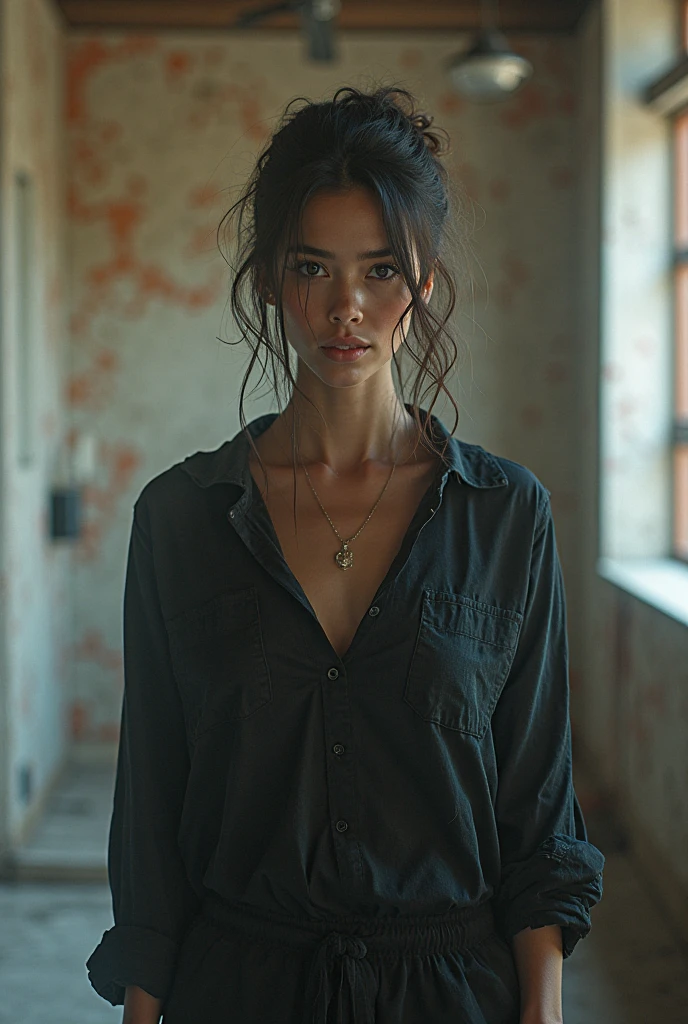 Brunette with her hands tied behind her back