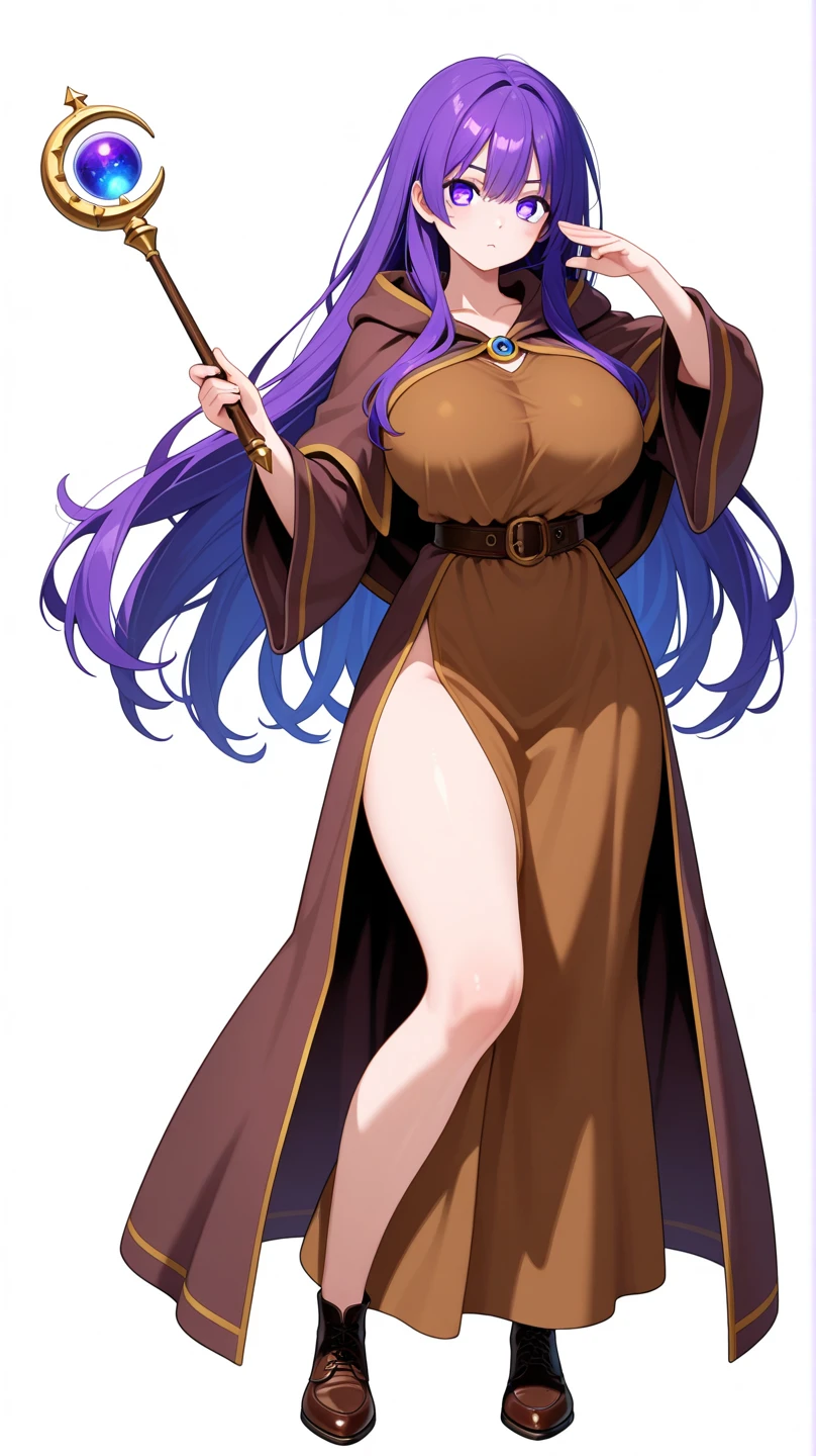 tall body, tall, long legs, mature female, mature, adult, simple background, indoors
Eft_goblin_purple, 1girl, hat, witch hat, solo, long hair, breasts, staff, mole under eye, mole, cleavage, belt, gloves, yellow eyes, dress, purple hair, very long hair, holding, bare shoulders, witch, looking at viewer, side slit, thighhighs, holding staff, outdoors, black gloves, medium breasts, off shoulder, collarbone, sunset, hair between eyes, jewelry, black dress, brown eyes, large breasts, standing, off-shoulder dress,curvy body