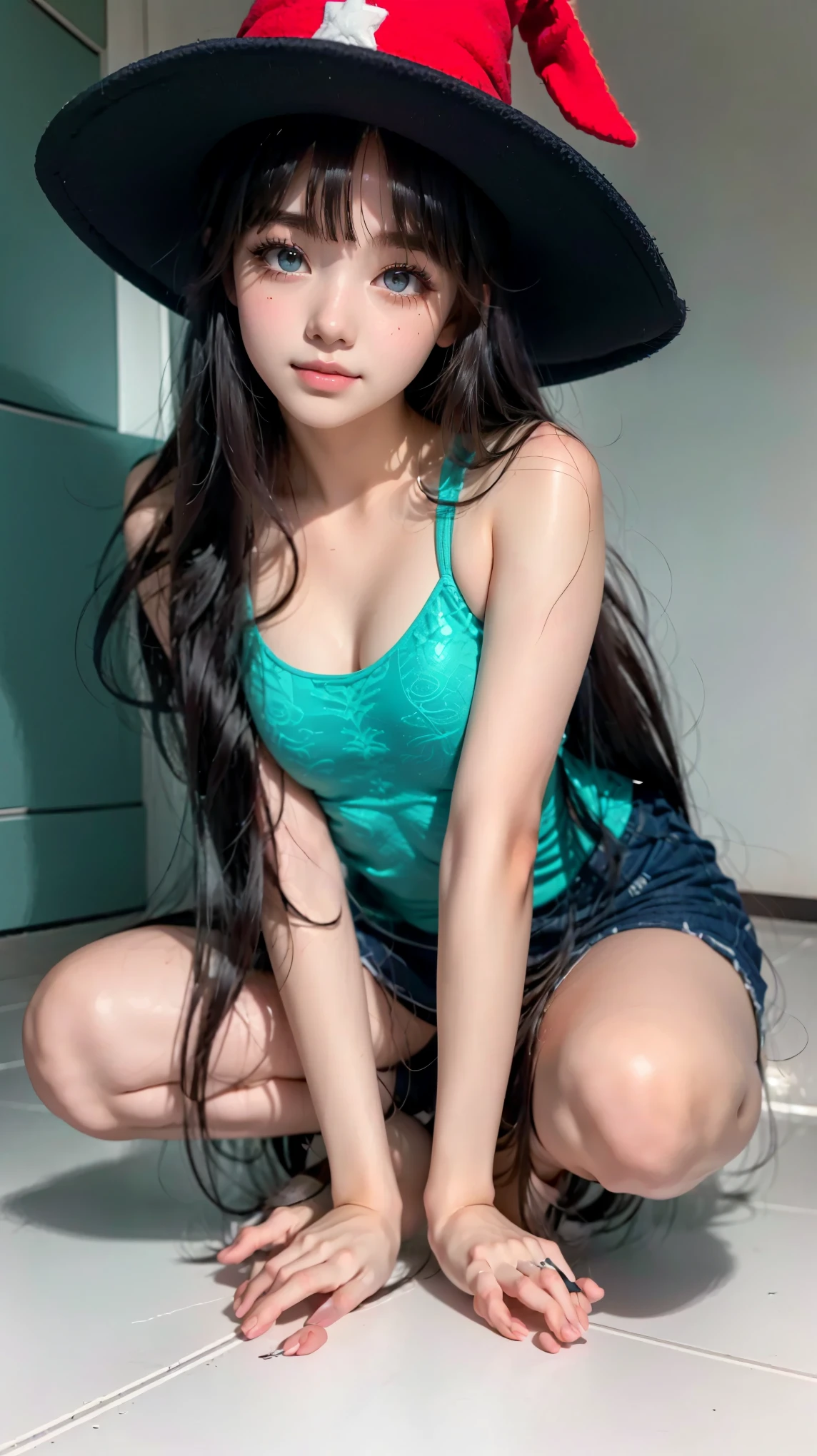 Anime girl with big ass in a witch hat and big assy ass, pequena e curvilínea , inclinando-se, the Anime girl is crouching, Ecchi anime style, sorriso provocante, grosso, , beautiful Anime girl squatting, somewhat bent over, (Anime girl), seductive Anime girl, Ecchi, capa de anime, iluminado por trás, garota de anime com cabelo preto longo em pé na água, nezuko-chan, nezuko, detalhes finos. anime. tentáculos, estilo artístico de matador de demônios, Kimetsu no Yaiba, sedutor anime girl, hinata hyuga, a garota do anime está agachada, fanart do Rui de Demon Slayer, melhor avaliado em pixiv, (masterpiece, best quality:1.2), girl, solo, Belle, (fullbody:1.8), 
([long hair hair]:1.8), (full body:1.8), (hyper realistic:1.4), (realistic:1.3), (best quality real texture skin),
Detailed eyes, detailed face, PERSEPHONE, (SFW:1.5)
Hyperrealistic, pernas perfeitas, pernas perfeitas, pernas lisas, pernas lisas e perfeitas, pernas torneadas, coxas torneadas, pernas lisas, coxas lisas.
(pose erótica:1.5), (sobrancelhas espessas:1.2), (Grandes olhos roxos:1.2), (olhos ultra detalhados:1.4), (Olhos de alta resolução:1.1), (textura de pele ultra detalhada:1.4), (Belo corpo tonificado:1.1), arco de cabelo, (Pele úmida:1.1), (rosto sensual:1.5), Belle, Persephone 

