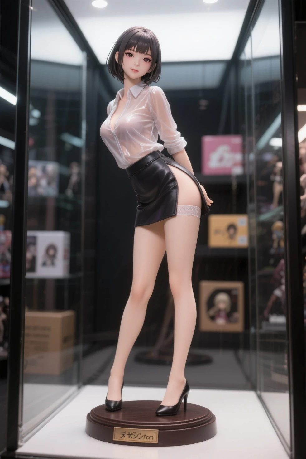 (hyperrealistic), (illustration), (high resolution), (8K), (extremely detailed), (best illustration), (beautiful detailed eyes), (best quality), (super detailed), (masterpiece), (wallpaper), (detailed face), solo, (dynamic pose), 1 girl, white wavy hair in the kitchen, Korean, heterochromic eyes, small moles under the eyes, ((apron)), large breasts, long legs, squeezes the abdomen, (camel fingers), (black socks), (transparent panties), (transparent bra),  (full body) --auto