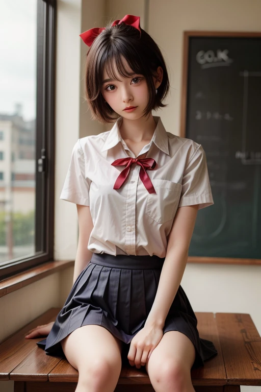 High resolution、High level image quality、8K、real live action、生picturegraphy、highest quality、masterpiece、table top、erotic、student、pink good,white skin,knees,(黒pantyhose),Detailed panty pattern、panties focus、pink panties、small panties、absurd,small face、huge breasts、前hairを真ん中から分けます、I can see the forehead,(cold look<eyeがきつめ,glare,strong,thin anger)、masterpiece,highest quality、超High resolution,生picture,Len,beautiful feces,one person, solo,dark look,small breasts,whole body、very nice、jk ,high school girl,japanese woman,standing,(Photoreal:1.37)、photon mapping,light blue ribbon,realistic、かわいいsmall face,ブラウンeye、black socks、22 years old、(red bow tie)、radio city、物理ベースのLenダリング、prospect、depth of field rally background、picture,with a girl,beautiful feet, long legs, thin legs,long bob cut,(前hairが見える), hair, lips, green_eye, nose soft,(white shirt), (navy pleated skirt), navy blue uniform jacket、white sweater vest、kneesが見える,thin clothing,, thigh, black cotton socks,Nogizaka Idol, , japanese id、キラキラしたeye、光沢のあるlips、showing legs、low angle shot from below、pantyhose、white panties