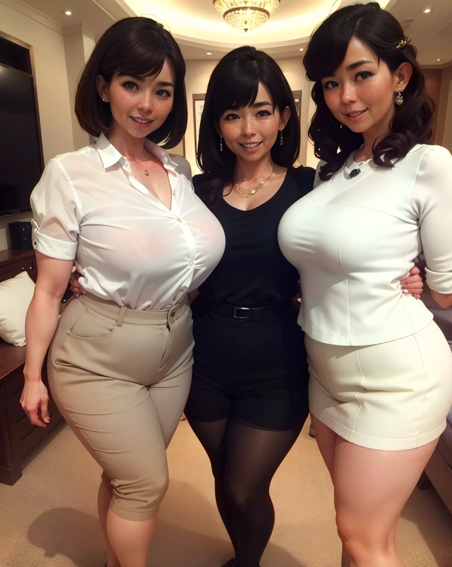 Milf, japanese, in kitchen, sexy, big boobs, stocking, skirt, clothing green, full body.