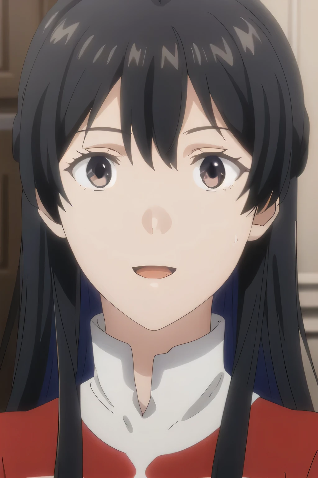 Can you draw a miniskirt in a red saint costume,I definitely need a face,Accurate representation of hands and feet, beautiful smiling woman ,can you draw a saint in a long red dress, beautiful smiling woman ,Big breastsでもウエストが細い,{{X}},describe her expression more delicately,walking alone,(She's casual,(That work is enough for one person )、 , Can you draw an attractive 20-year-old adult woman taking off her uniform, long hair, Big breasts, Thin Waist , , ,