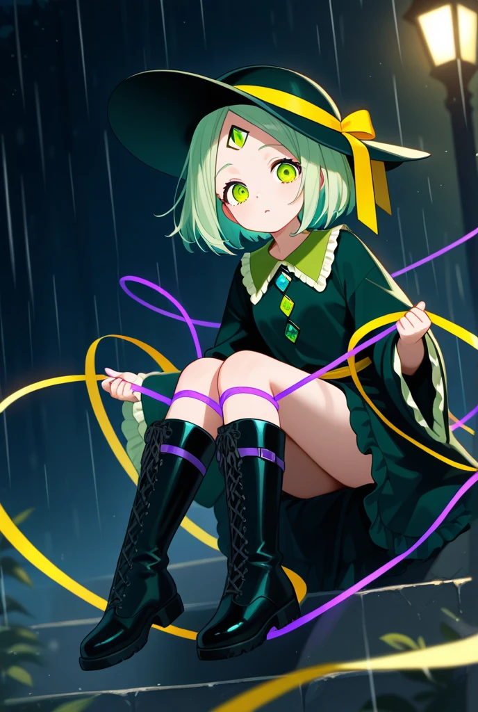 high quality hat,hat bow,green hair,green eyes,komeiji koishi,short hair nude vaginal sex standing position, one leg up,1boy penis