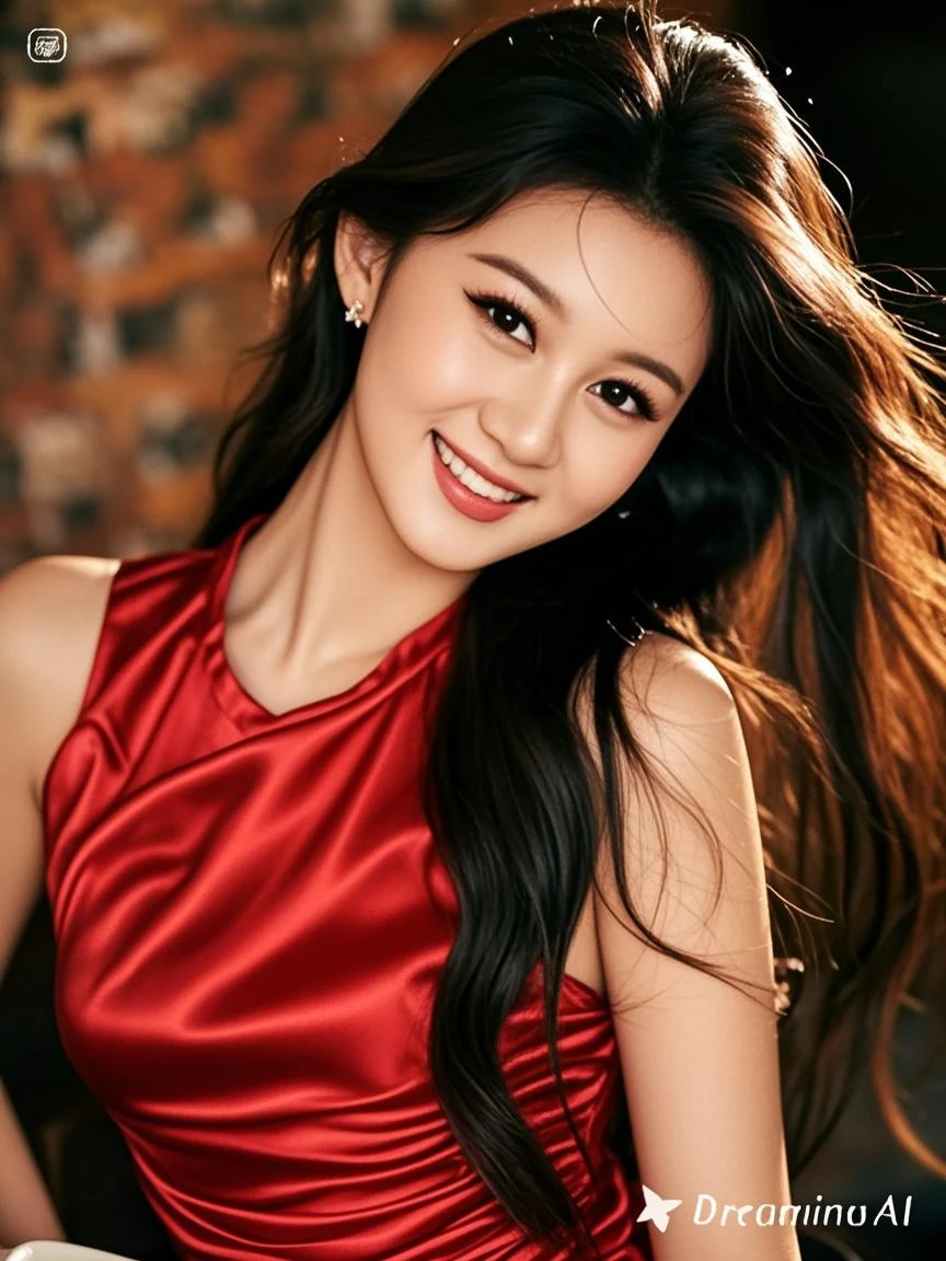 top-quality。8K-Picture。Young gravure idols。Beautiful Women in Perfect Style。Slender but big breasts。The attraction of the gap。Slim abs。dark brown hair。(Colossal tits:1.4)。kawaii eyes。Double eyelids。long, Wavy Hair。Very delicately drawn face。Perfect Style。Shot in a red swimsuit。(The fate of gravure idols、Colossal tits:1.4)。Subtle smile or shyness。