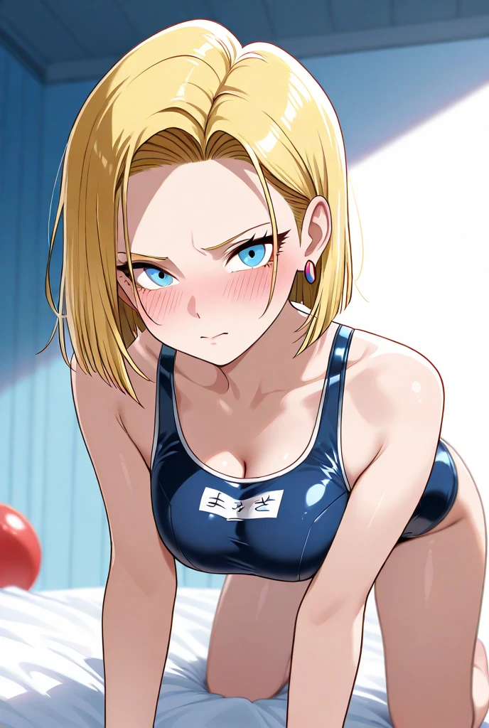 Android 18, 1girl, android 18, solo, blonde hair, source_anime, score_9, score_8_up, score_7_up, anime screencap, 1girl, solo, breasts, looking_at_viewer, blushed smile, large_breasts, cleavage, bare_shoulders, sitting, collarbone, crossed_legs, black underwear, from_below, breasts, large breasts, big breasts, huge breasts, big tits, giant breasts, small bikini, bikini, bare shoulders, bare arms, beach, ocean, underboob