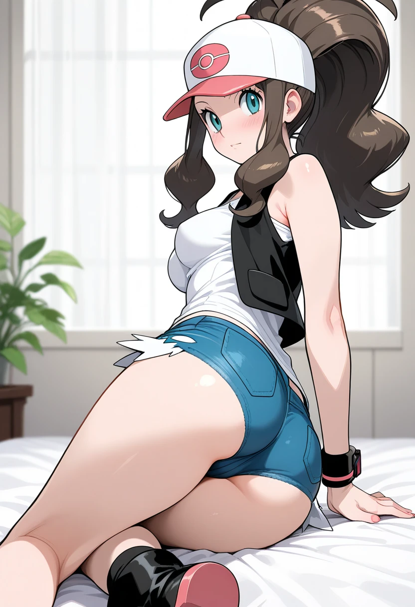 A sleeping girl on a cloud, lying down, full body, 1trainerleaf1, sleeveless shirt, black wristbands, visible thighs,thick thighs,red skirt,blue shirt, loose socks, white footwear, pantyshot, white panties, beautiful detailed eyes, beautiful detailed lips, extremely detailed face, long eyelashes, soft glowing skin, touching her hair, pokeballs on bed, hat, (best quality,4k,8k,highres,masterpiece:1.2),ultra-detailed,(realistic,photorealistic,photo-realistic:1.37),digital art, detailed illustration, dramatic lighting, warm glowing colors, cinematic lighting, dreamlike atmosphere