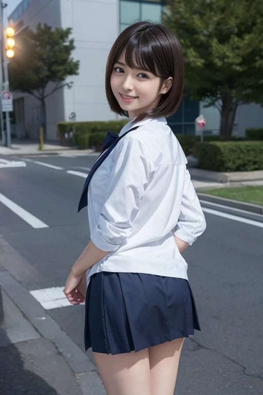 (RAW Photos:1.2), (Realistic:1.4), Beautiful detailed girl, Very detailed eyes and face, Beautiful details, Ridiculous, incredibly Ridiculous, Large file size, Very detailed, High resolution, Very detailed, highest quality, masterpiece, kemomimi, ((Japanese school girl uniform)), shape, Very detailed, CG, Unified, 8k wallpaper, wonderful, Fine details, masterpiece, highest quality, Very detailed CG uniform 8k wallpaper, Light on the face, Cinema Lighting, One Girl,Shy smile、Big Ass、shoot from below、School Uniforms、Red tie、Dark blue pleated skirt、garden、There is nature、noon、Ample breasts、24-years-old、Short Hair