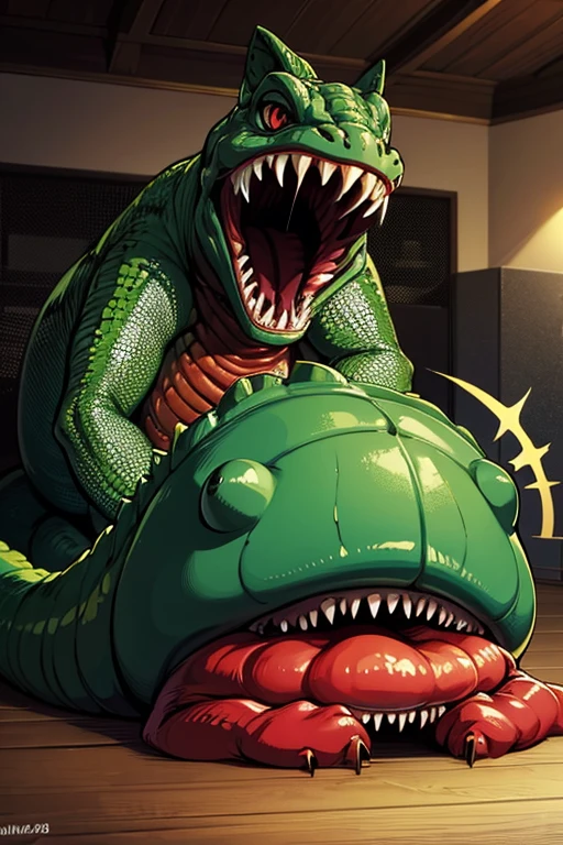 nj5furry, sweat drops, zenberu gugu, scalie, reptile, scar, anthro, crocodilian, male, solo, green body, scales, hi res, crocodylid, clothing, facial scar, muscular, green scales, teeth, zenberu gugu, cum, masturbation, erection, large penis, big dick, cumshot, massive ejaculation, handjob