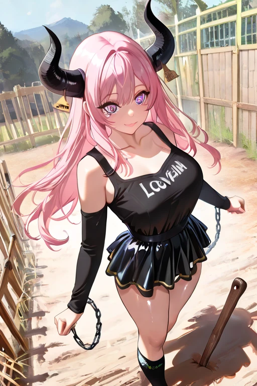 score_9, score_8_up, score_7_up, Expressiveh, cute, 1girl, twink, aru_\(blue_archive\), pink hair, horns, halo, long hair, aroused, horny, sweaty skin, shiny skin, perfect face, leaking pre-cum, flat chest, small breasts, submissive look on face, handjob, big puffy inverted nipples outline, heart earring, lookin,g back, gold neckless, looking viewers,eye contact, earrings, white race choker, (black fishnet bodystocking), fishnet body stocking, (shrug jacket clothing), gold body harness, gold chain leash BREAK 1 big man, faceless male, dark skinned male, from behind, breast grab over shoulder, size difference, huge penis, outside, on streets, crowd, city , black lineworks, trembling, motion line,
