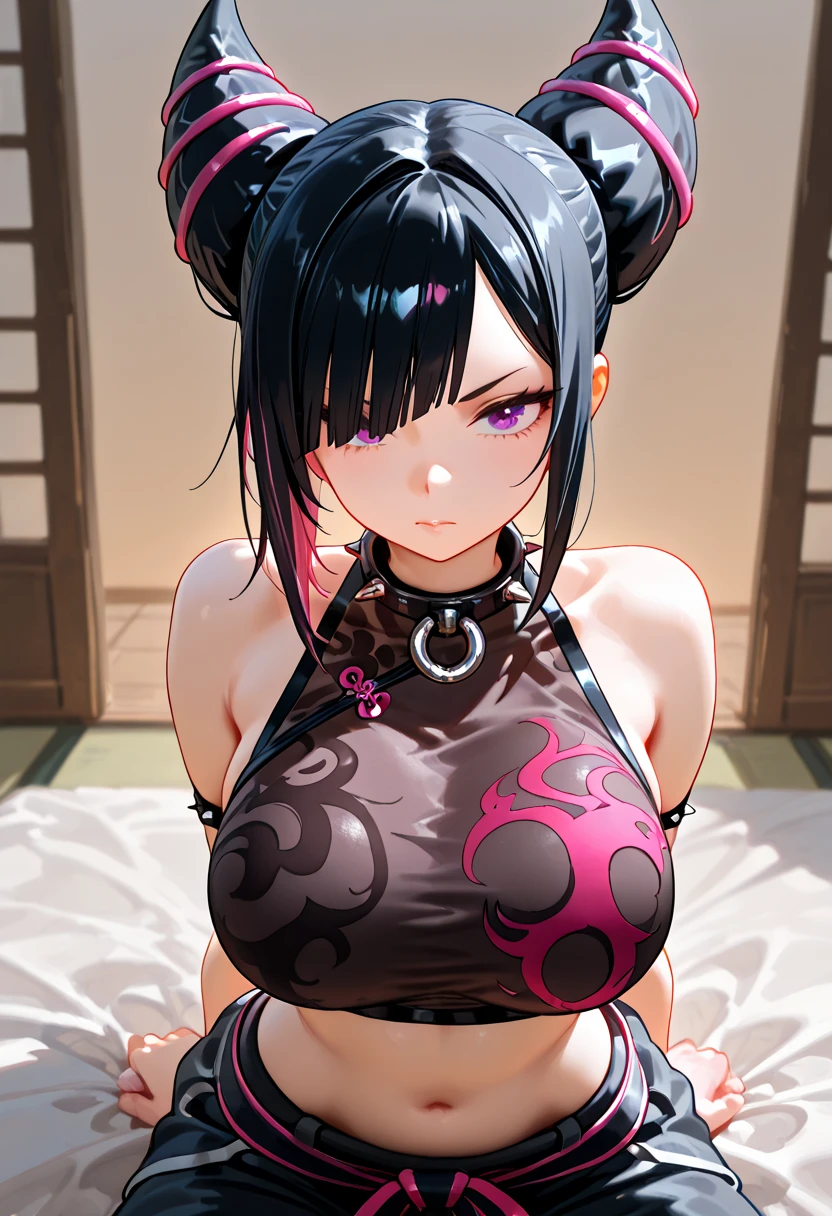 masterpiece, best quality, 1girl, <lora:kwFemale_Beta40-SDXL_v1:1>,
black, bandage, bed, tied, bedroom, window, wristband, head-mounted display, wood, cable, paint, splash, sweat, breathe, hot, hypnosis, chinese, stomach tattoo, nipple piercing, cleavage, waifu, sit