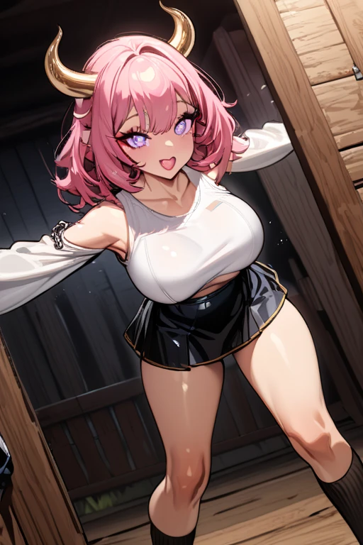 1girl, Tenebria,  (pink hair), evil, blush, lipstick, long hair, pink hair, medium breast, crazy eyes , outdoors, rooftop, cityscape, building, railing, night, night sky, scenery,  city lights, fur trim, mature female, gloves, fur-trimmed coat,
masterpiece, best quality, highly detailed, a girls with a gun, open mouth, blazer, sexy gaze, (nsfw) not
safe for work, badass pose , evil smile, smile, black bra, anime girl with long hair, long haired girl,
navel, evil expression, exposed belly, exposed navel, exposed midriff, exposed lower belly, micro
miniskirt, micro pencil skirt, pencil skirt ,holding a guny, navel piercing