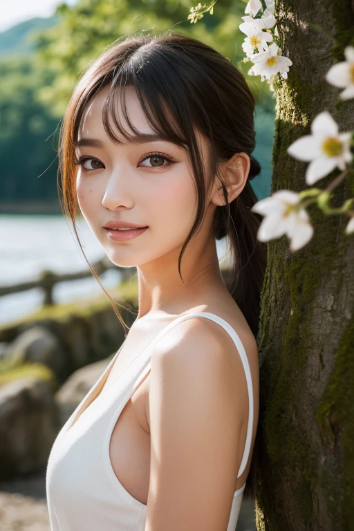 In 8K,highest quality:1.4, 超A high resolution:1.5, (realistic:1.4),masterpiece:1.2,(highest quality:1.4)、 RAW photo、(background is blurry),、Nogizaka、cute、whole body、glasses、supple fingertips,beautiful black eyes、natural skin texture:1.3, Realistic eye and face details:1.7、medium breasts、look at the viewer、beautiful feet、Spring、long sleeve、High resolution、 one beautiful young woman、 (soft saturation:1.3)、(white skin:1.2)、 (非常にdetailed background、detailed background)、Bokeh、 break,Portrait of a smiling girl。Seen from the front、The composition is symmetrical。 Look straight ahead with serious eyes、break towel wrap、towel wrap、medium breasts、 outside the house、Uncharted、null、Light of the sun、Scenery of cherry blossom trees、 strong light、with front light、 (teenager:1.3)、(cowboy shot:1.2)、Break angle from the front、 looking at the viewer、red bikini, dynamic pose、seaweed、seaweed、seaweed、seaweed、seaweed、seaweed、