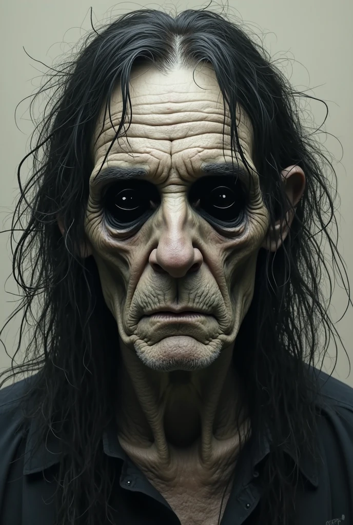 Create an eerie and chilling portrait of Michel Fourniret, the infamous 'Ogre des Ardennes.' The image should capture his unsettling presence, with dark shadows highlighting his facial features. His expression is cold and menacing, eyes staring directly at the viewer with a sense of malevolence. The background is dimly lit, with hints of a desolate, forested area that evokes a sense of isolation and fear. The overall atmosphere is dark and foreboding, emphasizing the terror associated with his name