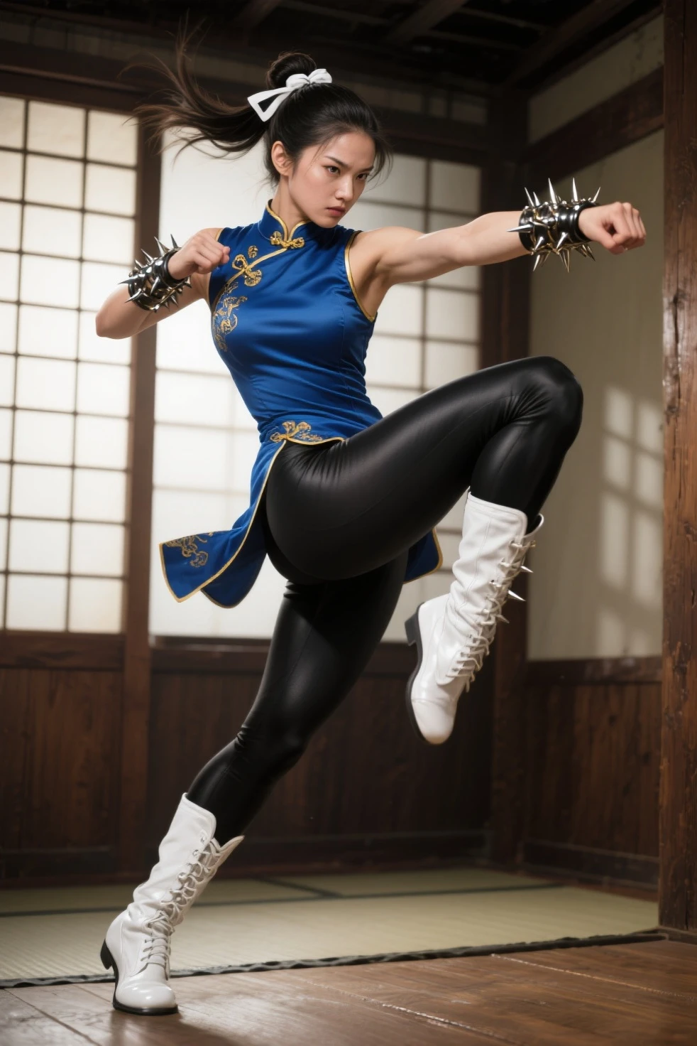 ChunLi、Street Fighter Chun-Li、Falling down、Are sleeping、s asleep、Suffering、mouth is always open sloppily、Drool is always dripping from my mouth、Asian Beautiful Girl、(((Wear black tights on your beautiful legs.)))、(((beauty legs)))、(((facial expression of smile)))、((((Make the most of the original image)))、(((Chun-Li costume)))、(((a short bob、beautiful hairl)))、(((Suffering)))、(((Feet must necessarily be worn with black tights)))、(((You need to wear red boots)))、((Top image quality、8K))、((top-quality、8K、​masterpiece:1.3))、(((Keep your background simple)))、Crisp focus:1.2、Beautiful woman with perfect body shape:1.4、Slender Abs:1.2、a wet body:1.5、Highly detailed facial and skin texture、8K、beauty legs