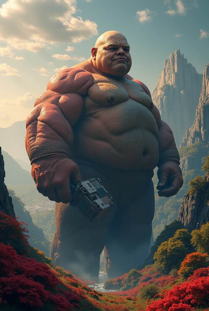 vector, mwvector, (Highest quality,4K,8k,High resolution,masterpiece:1.2),Very detailed,(Realistic,photoRealistic,photo-Realistic:1.37),((Muscular)) ((Huge muscles)) Fat Giant who Crushes Mount Fuji , Shorts, Gray Hair, Super thick arms, Super huge pectoral muscles, Super Wide Pectorals, topless, Upper body naked、aerial photograph