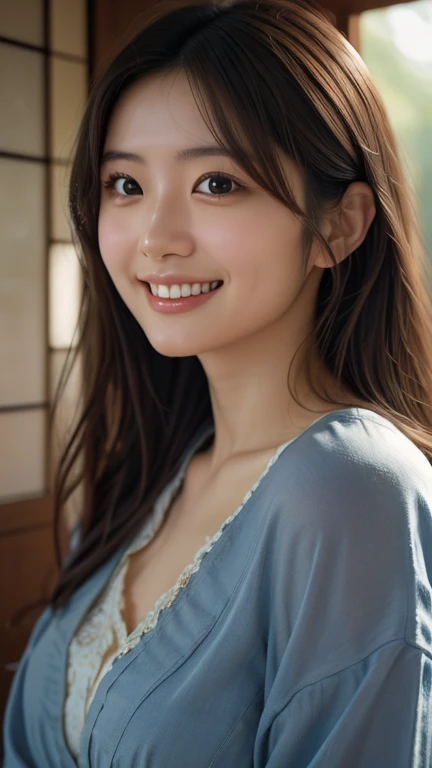 (Highest quality,masterpiece:1.3,Ultra-high resolution),(Very detailed,Caustics,8k),(Realistic:1.4,RAW shooting),1 girl,(Smiling and looking down at the camera),(Front shot:1.1),(Look forward),18-year-old,cute,Japanese,Black short ponytail,,glamorous,(Big Breasts),( close),(breast focus),street,sunlight,Natural light,(Backlight),(A bright light shines from behind),(Lens flare),Professional Writing,(Cowboy Shot),(Low position:1.3),(Low Angle:1.3)