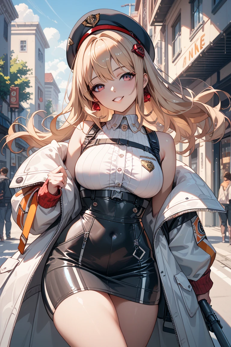 (Snowfield),ludmilla, fur hat, ushanka, scarf, white jacket, fur trim, cleavage, white gloves, dress, garter straps, white thighhighs, aiguillette,squatting,open legs,white panty,masterpiece,Noise Reduction,perfect anatomy,high resolution, ultra-detailed, ultra-detailed face,game cg,dutch angle ,beautiful detailed eyes,visualart,five fingers, perfect hands, perfect lighting, sparkling pupils,
