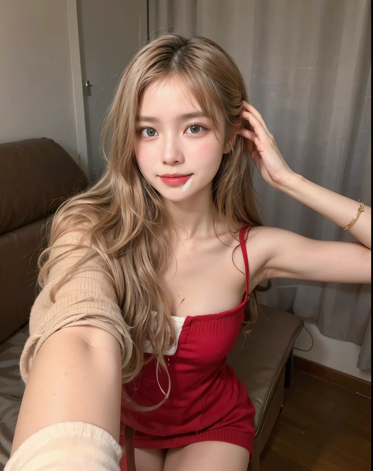 ((Best quality, 8k, Masterpiece :1.3)), Sharp focus :1.2, A pretty girl 24 years old with perfect figure :1.4, Slender abs :1.3, Raw photography、超A high resolution, full body, fair white skin、shiny white skin、Best Quality, Ultra High Definition, (Photorealistic:1.4),Sunset Light, Korean Women, Detailed Photo, Smiling, Sexy,Facing Camera, Close-up (Masterpiece: 1.3), (8K, Photorealistic, Best Quality: 1.4), (1girl), Beautiful Face, (Realistic Face),Beautiful Hairstyle, Realistic eyes, beautiful detail eyes, (realistic skin), beautiful skin, (sweater), absurd, attractive, ultra high resolution, ultra realistic, high definition, golden ratio,Good hands、10、high-reaster-piece、highest quality、head:1.3、((Hasselblad photo))、Fine Skin、crisp focus、(Light like a movie)、gentle lighting、Dynamic Ungle、[:(detailed face:1.2):0.2]、The chest is large.、Sweating, skin flow.:1.2、(((In the kitchen))) Erotic smile　Audience view　Colossal　having　sleeveless　Quench the upper arm.　I'm sticking out.　open legs　Nipples are visible.　cleanliness　Large kitchen　bedroom　Wine Glass　　 Negative prompt　Pubic hair can be seen. Negative Pro, smiling, ((detailed face )), ((detailed beauti vagina)), ((detailed body ((naked)))) , (((The massage central))), (((room master))), Highly detailed face and skin texture, Detailed eyes, Double eyelid,big breasts,masterpiece,super fine eyes,super fine hand