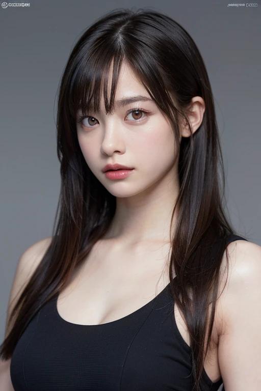(Best Quality, 8k, 32k, Masterpiece, UHD: 1.2), Photo of Beautiful Japanese Woman, black and white maid dress, Background Color #1C747D, (Raw photo, Best Quality), (Realistic, Photo realistic:1.3), forward-facing, symmetrical pose, Masterpiece, Top quality, one beautiful girl, age 20 years old, half smile, maid costume, looking at viewer, standing, ((shot from front)), 35mm lens, f/1, (gray background: 1.3), flat chest, upper body, alone, one girl, beautiful maid, shoulder length hair, maid uniform, shallow depth of field, facing forward, soft light