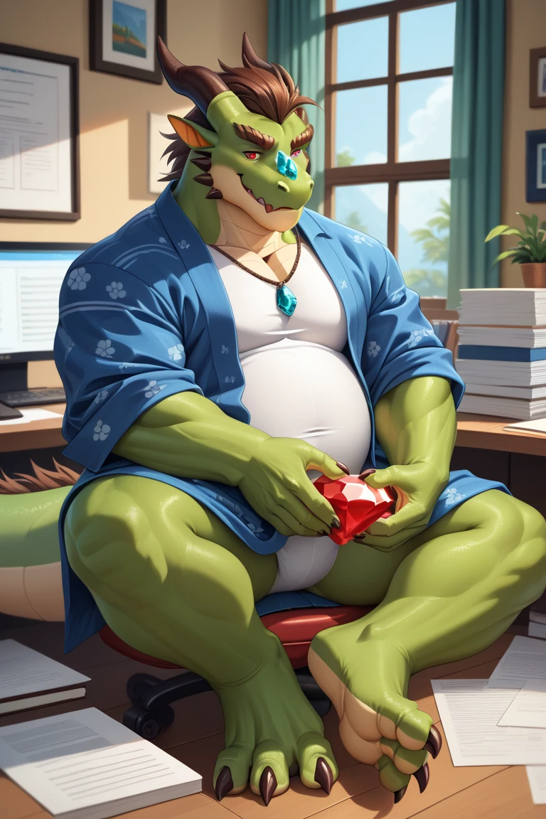 Solo, male, sitting on the edge of the bed, grabbing fat belly with both hands, ((alligator)), hungry expression, grey skin, pink skin, big face, fangs, blep, thick tongue, green eyes, detailed eyes, overweight, flabby, big, massive, giant, fat, big arms, sweaty, by chunie, by darkgem, by dramamine, by glitter trap boy, (((tight boxers, red plaid pattern, big bulge, penis exposed, hard penis, wet, precum, underwear only, detailed genitalia outline, detailed crotcch))) messy bedroom, desk lamp on, night time, soft warm lighting