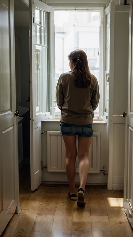 1 mujer, ama de casa, inglesa, cabello rubio, cabello corto, 40 years old, grandes gluteos, en tanga delgada, Small thong, y tacones, de cuatro patas, from the rear, vista pov, en cocina