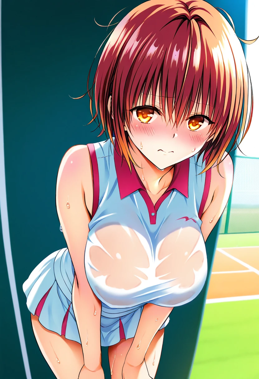 1 girl, adult girl, red рыжие глаза, Short bob haircut, (red_red hair) , (big breasts), Wet, dirty feet, ((blush)), (embarrassed),(Looks),check_9, check_8_up, check_7_up, check_6_up, Anime,((( naked))),destroyed street in the background, Wasteland ,((runs:1.1)),(((chest bouncing in different directions:1.3))), (scream) ,Pop, ((dynamic frame at speed)) , ((whole body)), (stupid pose) ,((brown breasts)), (all skin is dirty color) , ((chase)) , (((knee-deep angle)))