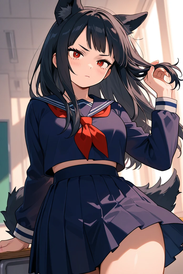 (detailed face and eyes:1.3),
<lora:naenarachan:1>,naenarachan,1girl,solo,red eyes, black hair,single hair bun,(hair stick:1.4),hair pin,long hair,hair ornament,fox ears, fox tail,red tail,korean clothes, red shirt,blue skirt,pleated skirt, long sleeves,hanbok,white bow,red footwear, serafuku,
Ultra-detail,(highres:1.1),best quality,(masterpiece:1.3),cinematic lighting, Leaning on one leg pose:1.4,3 3:1.2