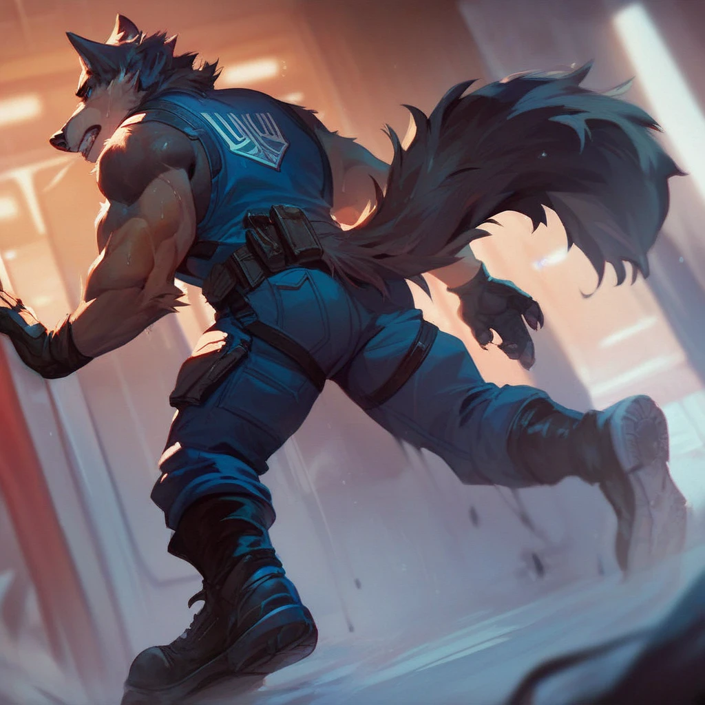 The werewolf with light purple hair is tied up with his upper body exposed,Standing,Panic,Exquisite,Athletic,Anthropomorphic,High degree of animalization,Furry Station,Stand by the wall,Tied,Handsome,male,Shinkai Makoto style,huge,Incapable of action,Hands tied,panicked,Helpless,Unwillingly