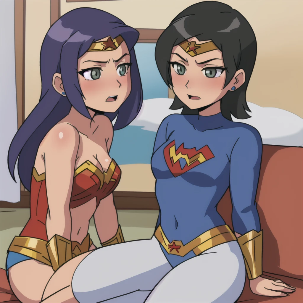 Ralph Bakshi Style, gesugao, Curvy blue eyed girl with long wavy black hair and small breasts fucking her son, nudity:2.0, (extreme nsfw), torn clothes, (tits out), lewd, (incest_sex):3.0, (size difference):4.0, (pubic_stubble):4.0, (smaller male):2.0