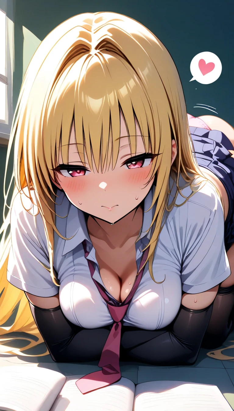 NSFW,masterpiece,Highest quality,High resolution,Very detailed,Golden Darkness\(To Love-Ru\),Blonde,Red eyes,long hair,Two Side Up,Small breasts,Black Dress,Sleeveless,Removable sleeves,belt,Cleavage cutout,Cutouts for clothes,Thigh straps,Knee socks,White panties,hair ornaments,(Lustful face),(Ahegao),blush,Night School,classroom,machine,(Seduce),sexual excitement,Stick your butt out,My crotch is wet,(Having sex),insert,Creampie,Trembling,Drooling,(Middle-aged men)