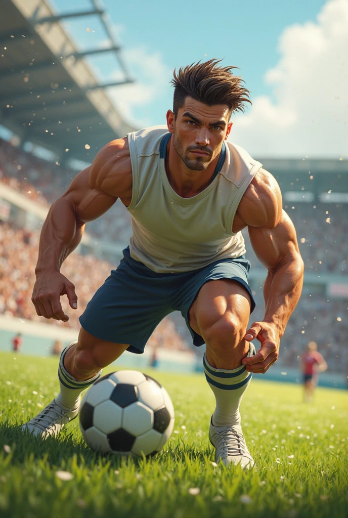 Create an image of the sweaty cr7 in his underwear marking his dick
